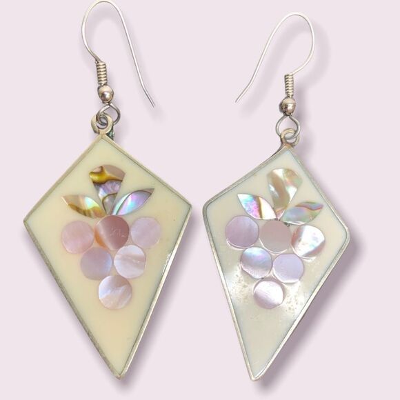 ALPACA Mexico Silver Abalone Enamel Diamond Shaped Earrings - Picture 1 of 5